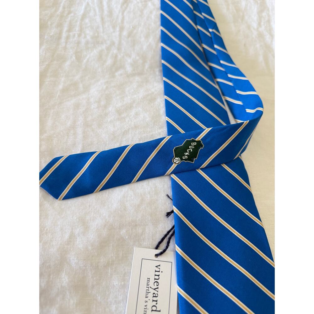 Vineyard Vines | Milwaukee Bucks Blue Beige Striped Neck Tie | 100% Silk NWT